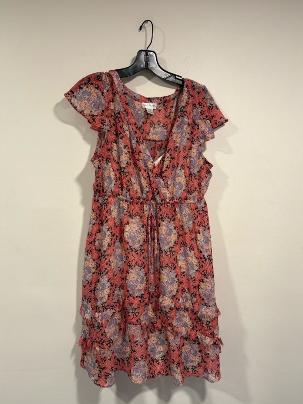 Motherhood Rust Floral Midi Dress with Lavender Accents